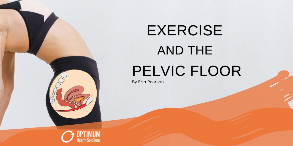 A woman stretching her back with a diagram of the pelvic floor muscle imposed over the top